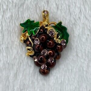 Vintage Saxon Purple Grape Brooch Pendant Enamel and Crystal Statement Piece
